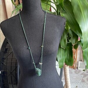 Vintage Aventurine Pendant Necklace | Micro Crocheted Green Silk by Risa Benson